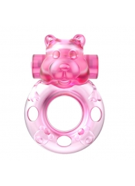 Розовое эрекционное виброкольцо на пенис Pink Bear - Baile - в Сочи купить с доставкой