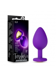 Фиолетовая анальная пробка Bling Plug Medium с золотистым стразом - 8,3 см. - Blush Novelties - купить с доставкой в Сочи