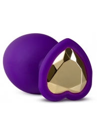 Фиолетовая анальная пробка Bling Plug Large с золотистым стразом - 9,5 см. - Blush Novelties - купить с доставкой в Сочи