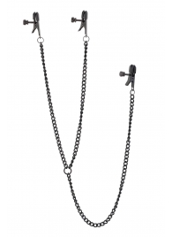 Черные зажимы на соски и клитор на цепочке DELUXE NIPPLE   CLIT CLAMPS - Dream Toys - купить с доставкой в Сочи