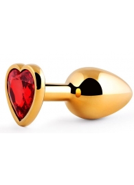 Золотистая анальная пробка с красным стразом-сердечком - 8 см. - Anal Jewelry Plug - купить с доставкой в Сочи