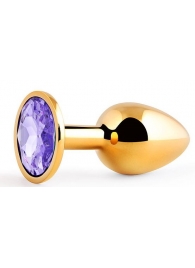 Золотистая анальная пробка с фиолетовым стразом - 7,2 см. - Anal Jewelry Plug - купить с доставкой в Сочи