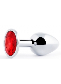 Серебристая анальная пробка с красным стразом - 7,2 см. - Anal Jewelry Plug - купить с доставкой в Сочи