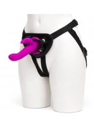 Лиловый страпон Rechargeable Vibrating Strap-On Harness Set - 17,6 см. - Happy Rabbit - купить с доставкой в Сочи