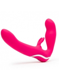 Ярко-розовый безремневой страпон Rechargeable Vibrating Strapless Strap-On - Happy Rabbit - купить с доставкой в Сочи
