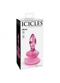 Розовая стеклянная пробка Icicles №90 с силиконовой присоской - 8 см. - Pipedream