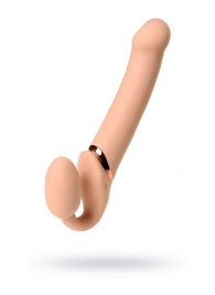 Телесный безремневой вибрострапон Vibrating Bendable Strap-On L - Strap-on-me - купить с доставкой в Сочи