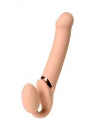 Телесный безремневой вибрострапон Vibrating Bendable Strap-On L - Strap-on-me - купить с доставкой в Сочи