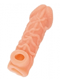 Телесная закрытая насадка с венками Cock Sleeve Size S - 13,8 см. - KOKOS - в Сочи купить с доставкой