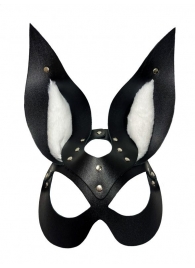 Черная маска зайки с белым мехом на ушках Miss Bunny - БДСМ Арсенал - купить с доставкой в Сочи