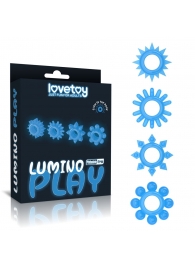 Набор из 4 голубых, светящихся в темноте эрекционных колец Lumino Play - Lovetoy - в Сочи купить с доставкой