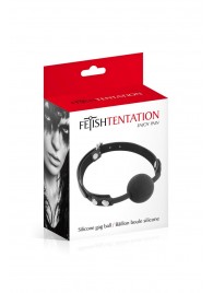 Черный силиконовый кляп-шарик на ремешках - Fetish Tentation - купить с доставкой в Сочи