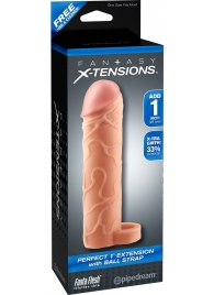 Телесная насадка с кольцом Perfect 1 Extension with Ball Strap - 17 см. - Pipedream - в Сочи купить с доставкой