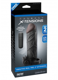 Чёрная вибронасадка с кольцом Vibrating Real Feel 2 Extension - 16 см. - Pipedream - в Сочи купить с доставкой