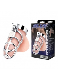 Серебристая металлическая клетка для члена с замком Enslave Cock Cage - BlueLine - купить с доставкой в Сочи