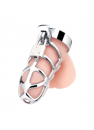 Серебристая металлическая клетка для члена с замком Enslave Cock Cage - BlueLine - купить с доставкой в Сочи