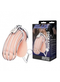 Серебристая металлическая клетка с анальным стимулятором Cock Cage - BlueLine - купить с доставкой в Сочи