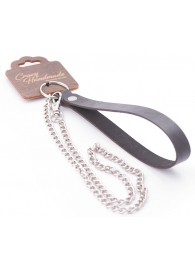 Серебристый металлический поводок с кожаной черной ручкой - 80 см. - Crazy Handmade - купить с доставкой в Сочи