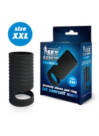 Черная открытая насадка на пенис с кольцом для мошонки XXL-size - 9,4 см. - Sex Expert - в Сочи купить с доставкой