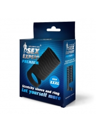 Черная открытая насадка на пенис с кольцом для мошонки XXXL-size - 9,9 см. - Sex Expert - в Сочи купить с доставкой