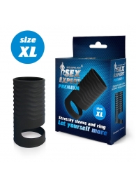 Черная открытая насадка на пенис с кольцом для мошонки XL-size - 8,9 см. - Sex Expert - в Сочи купить с доставкой