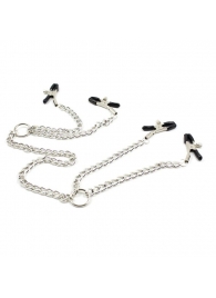 Серебристые зажимы для сосков и половых губ на тонкой цепочке - Notabu - купить с доставкой в Сочи