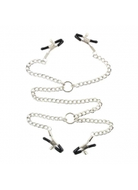 Серебристые зажимы для сосков и половых губ на тонкой цепочке - Notabu - купить с доставкой в Сочи