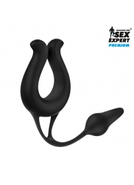 Черная вибронасадка Sex Expert с анальной втулкой - Sex Expert - в Сочи купить с доставкой