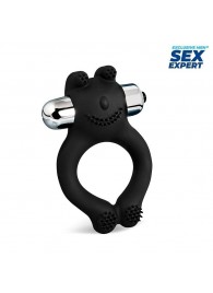 Черное силиконовое эрекционное виброкольцо Sex Expert - Sex Expert - в Сочи купить с доставкой