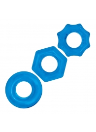 Комплект из трех голубых колец для эрекции 3-Pack Nuts   Bolts Stretch Cock Ring Set - BlueLine - в Сочи купить с доставкой
