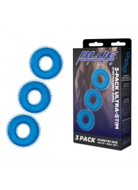 Комплект из трех голубых колец для эрекции 3-Pack Ultra-Stim Stretch Cock Rings - BlueLine - в Сочи купить с доставкой