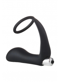 Черное эрекционное кольцо с вибропробкой Vibrating Anal Plug With Cockring - Dream Toys - в Сочи купить с доставкой