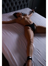 Черный кожаный набор фиксации на кровати Sex Game - БДСМ Арсенал - купить с доставкой в Сочи