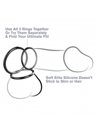 Набор из трех черных эрекционных колец Silicone 3-Ring Stamina Set - Pipedream - в Сочи купить с доставкой