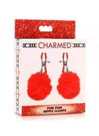 Красные зажимы на соски с помпонами Pom Pom - XR Brands - купить с доставкой в Сочи