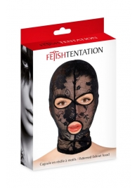Черная кружевная маска на голову с отверстиями для глаз и рта - Fetish Tentation - купить с доставкой в Сочи