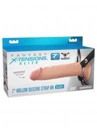 Телесный полый страпон на черных ремнях Hollow Silicone Strap-on - 17,8 см. - Pipedream - купить с доставкой в Сочи