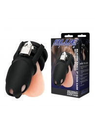 Черная клетка для пениса Silicone Small 2 in Cock Cage With Ball Divider - BlueLine - купить с доставкой в Сочи