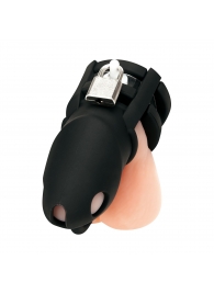 Черная клетка для пениса Silicone Small 2 in Cock Cage With Ball Divider - BlueLine - купить с доставкой в Сочи