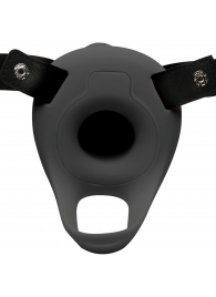 Черный полый страпон с вибрацией 2’’ Erection 28X Smooth Vibrating Silicone Penis Sheath - XR Brands - купить с доставкой в Сочи