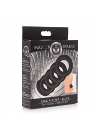 Комплект из 5 черных эрекционных колец для мошонки Ring Master Custom Ball Stretcher Kit - XR Brands - в Сочи купить с доставкой
