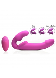 Розовый безремневой страпон с вибрацией и функцией расширения Inflatable Ergo-Fit Strapless Strap-On - XR Brands - купить с доставкой в Сочи