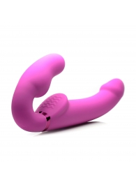 Розовый безремневой страпон с вибрацией и функцией расширения Inflatable Ergo-Fit Strapless Strap-On - XR Brands - купить с доставкой в Сочи