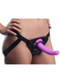 Лиловый поясной страпон Navigator Silicone G-Spot Dildo with Harness - 17,8 см. - XR Brands - купить с доставкой в Сочи