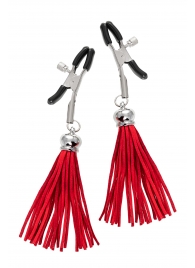 Зажимы на соски «Прищепки» с красными кисточками из замши - Pecado - купить с доставкой в Сочи