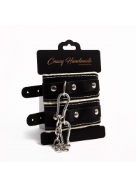 Черные скругленные наручники с мягкой бежевой подкладкой - Crazy Handmade - купить с доставкой в Сочи
