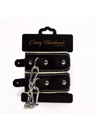 Черные скругленные наручники с мягкой бежевой подкладкой - Crazy Handmade - купить с доставкой в Сочи
