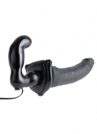 Черный страпон с вагинальной пробкой Deluxe Vibrating Penetrix Strap-On - 19 см. - Pipedream - купить с доставкой в Сочи