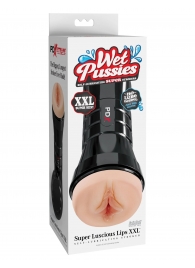 Телесный мастурбатор-вагина в черной колбе Super Luscious Lips XXL - Pipedream - в Сочи купить с доставкой