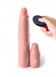 Телесная вибронасадка на член 3  Vibrating Mega X-tension with Remote - 22,9 см. - Pipedream - в Сочи купить с доставкой
